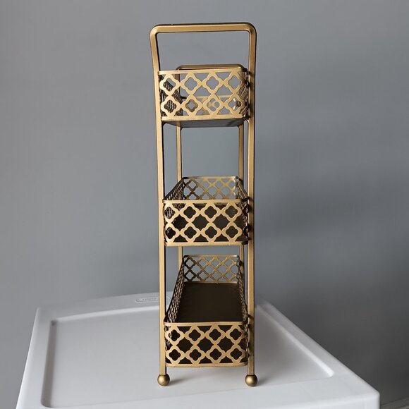 Gold-toned Metal Three Tiered Decorative Organization Tray 13" Tall - Picture 7 of 10